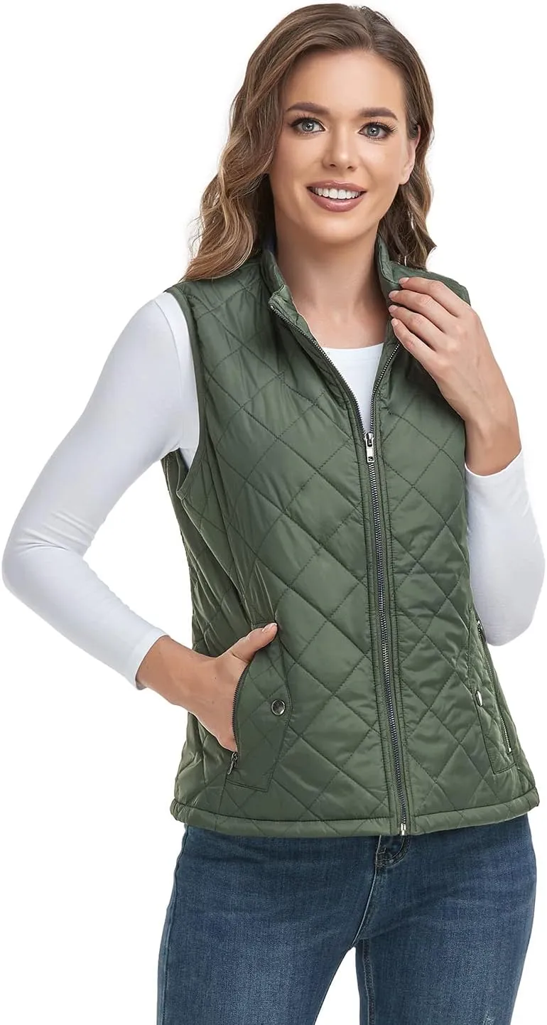 LONGKING 2025 Upgraded, Women's Outwear Vest With One Inner Pocket - Stand Collar Lightweight Zip Quilted Vest for Women