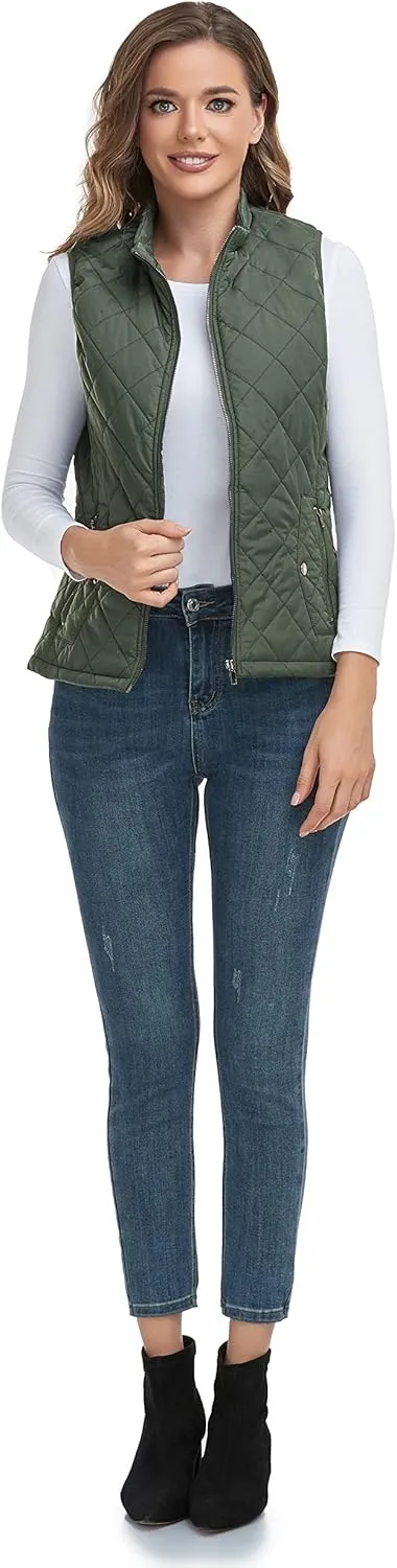 LONGKING 2025 Upgraded, Women's Outwear Vest With One Inner Pocket - Stand Collar Lightweight Zip Quilted Vest for Women
