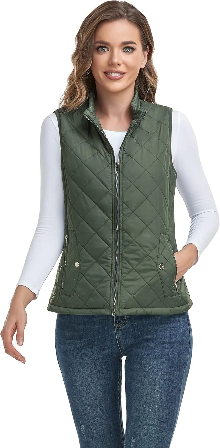 LONGKING 2025 Upgraded, Women's Outwear Vest With One Inner Pocket - Stand Collar Lightweight Zip Quilted Vest for Women
