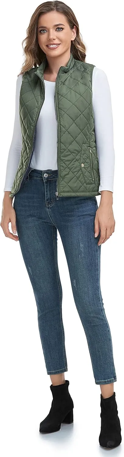 LONGKING 2025 Upgraded, Women's Outwear Vest With One Inner Pocket - Stand Collar Lightweight Zip Quilted Vest for Women