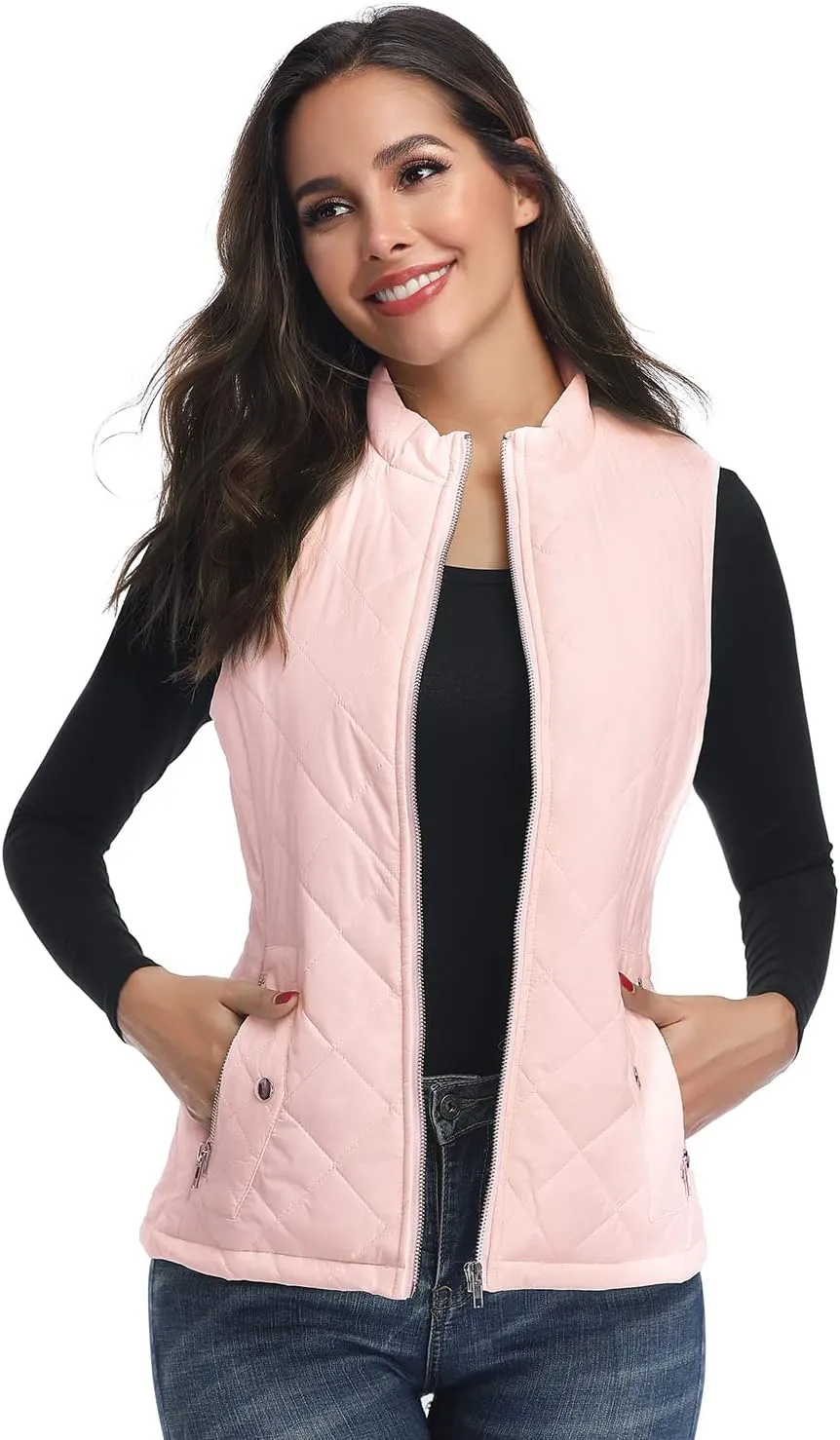LONGKING Women's Vest, Stand Collar Lightweight Zip Quilted Vest for Women