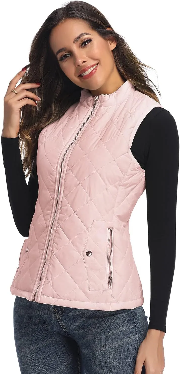 LONGKING Women's Vest, Stand Collar Lightweight Zip Quilted Vest for Women