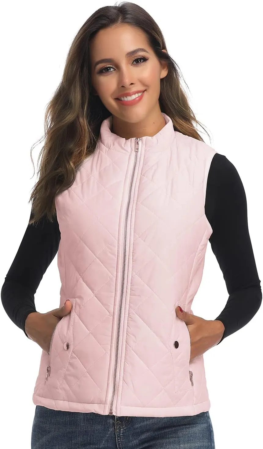 LONGKING Women's Vest, Stand Collar Lightweight Zip Quilted Vest for Women
