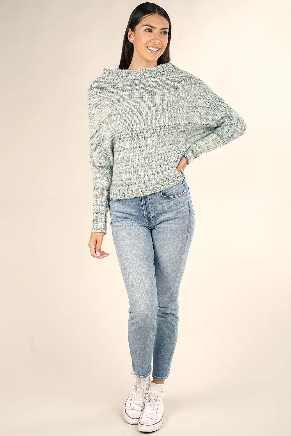 Melange Slouchy Boat Neck Sweater