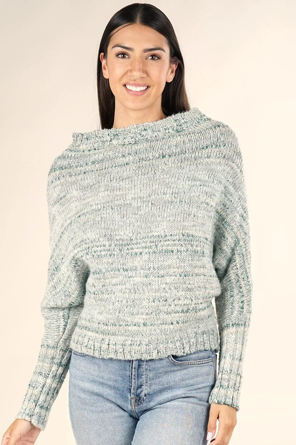 Melange Slouchy Boat Neck Sweater
