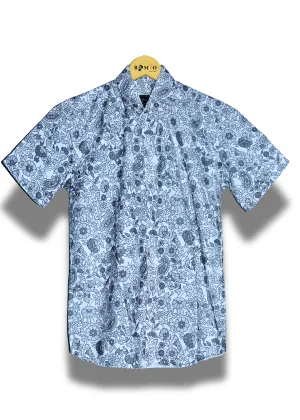 Men Regular Fit Printed Spread Collar Casual Half Sleev Shirt (f20)