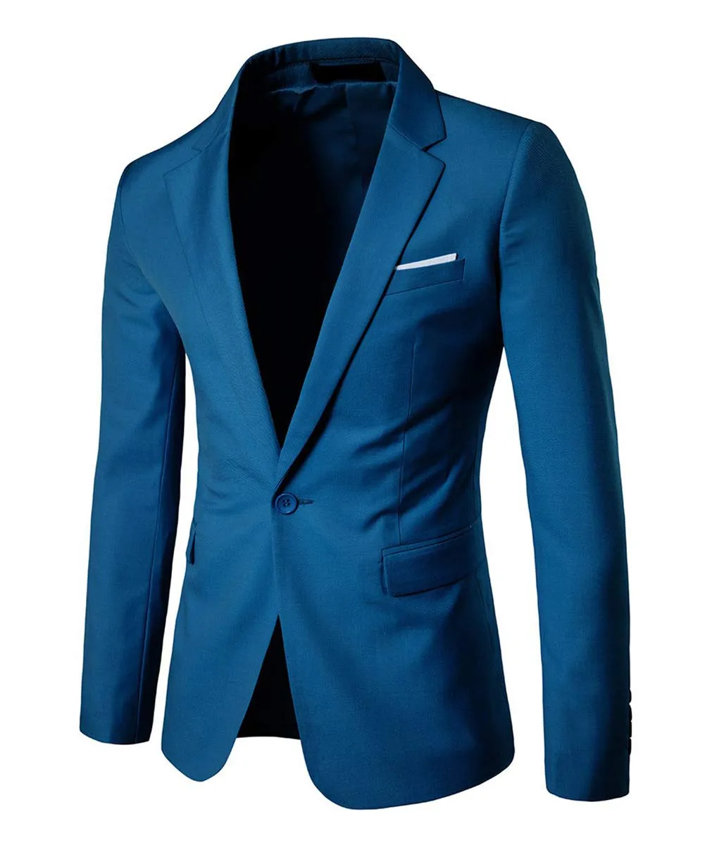 Mens Aqua Blue 2 Piece Slim Fit One Button Suits