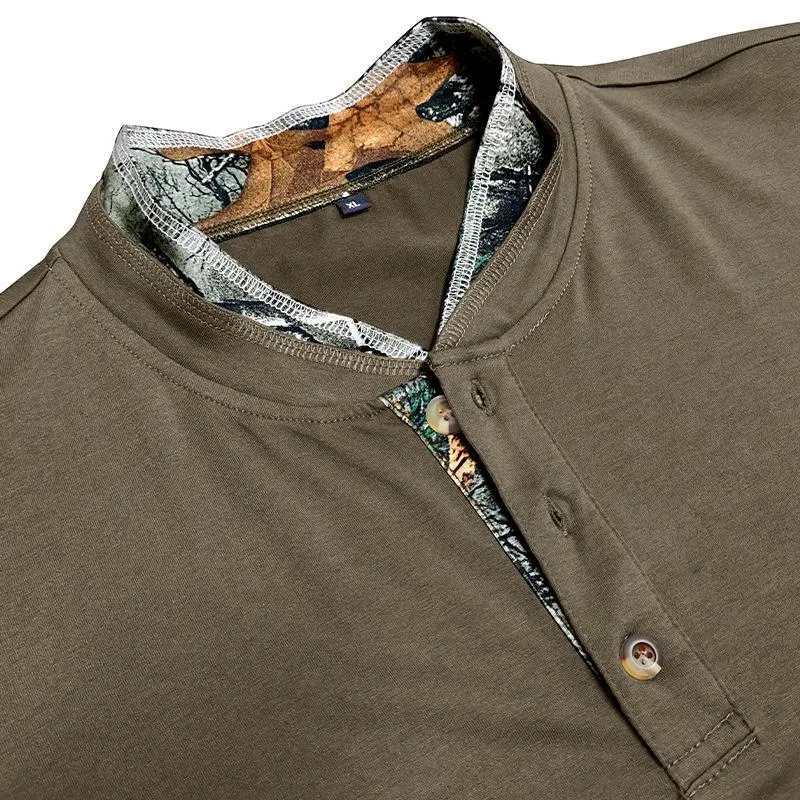 Men's Casual Henley Collar Colorblock Slim Fit Long Sleeve T-Shirt 02184788M