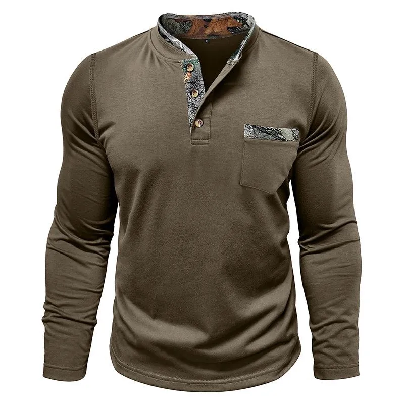 Men's Casual Henley Collar Colorblock Slim Fit Long Sleeve T-Shirt 02184788M