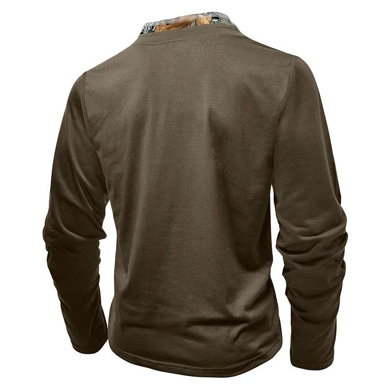 Men's Casual Henley Collar Colorblock Slim Fit Long Sleeve T-Shirt 02184788M