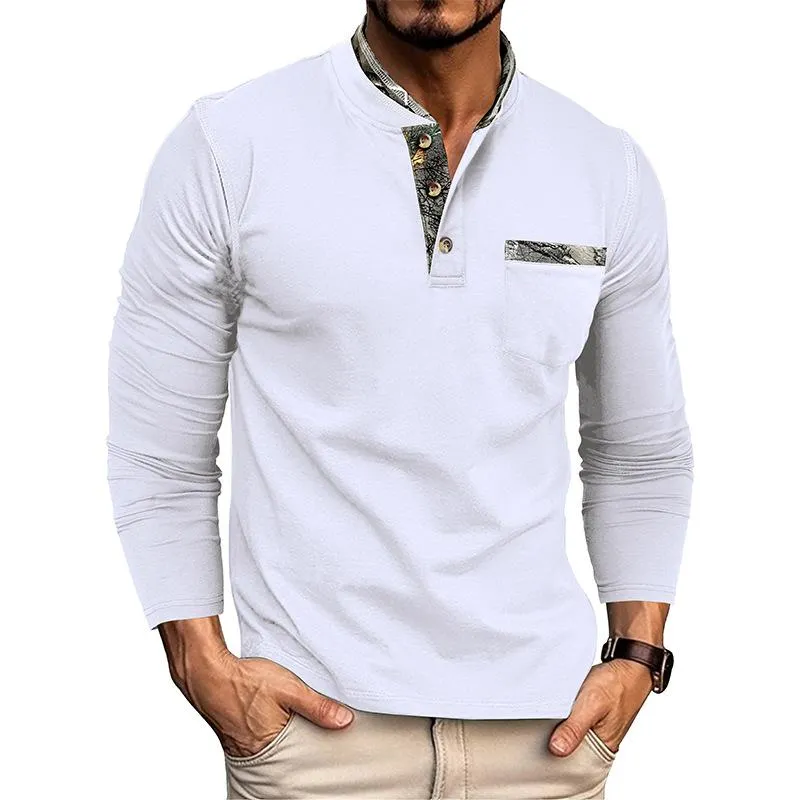 Men's Casual Henley Collar Colorblock Slim Fit Long Sleeve T-Shirt 02184788M