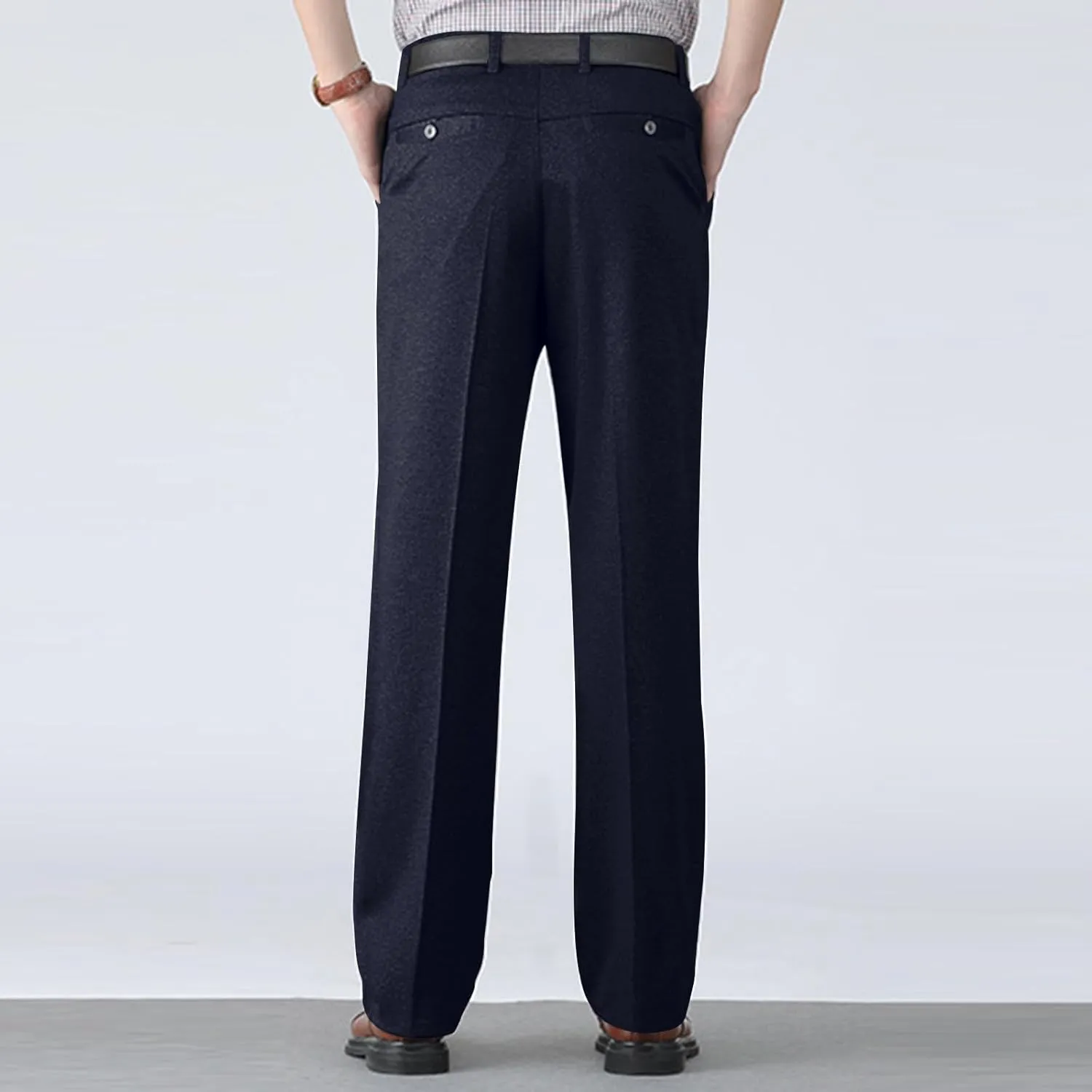 Mens Dress Pants Pleated Slim Fit Stretch Dress Pants Elastic Waist Relaxed Fit Chino Pants (Available Big & Tall)