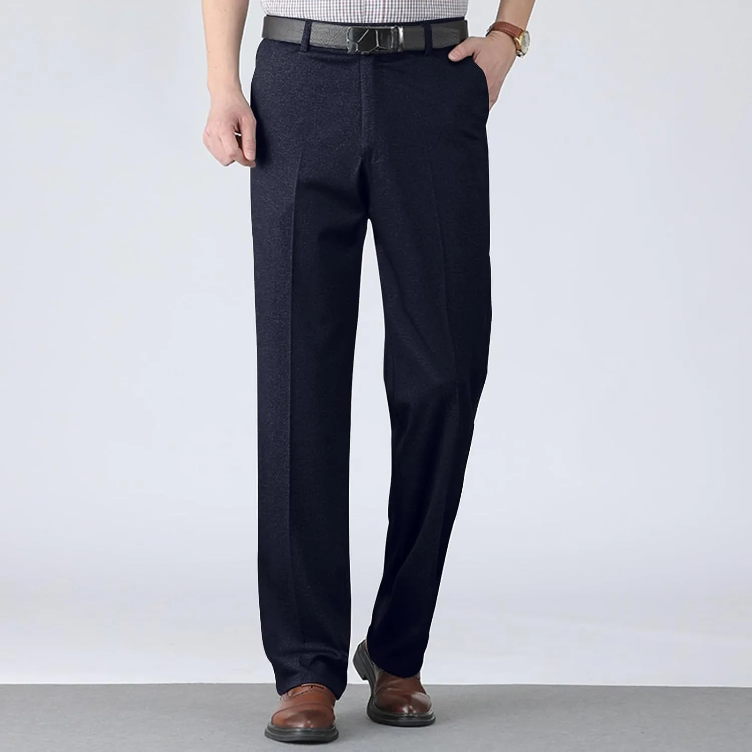 Mens Dress Pants Pleated Slim Fit Stretch Dress Pants Elastic Waist Relaxed Fit Chino Pants (Available Big & Tall)