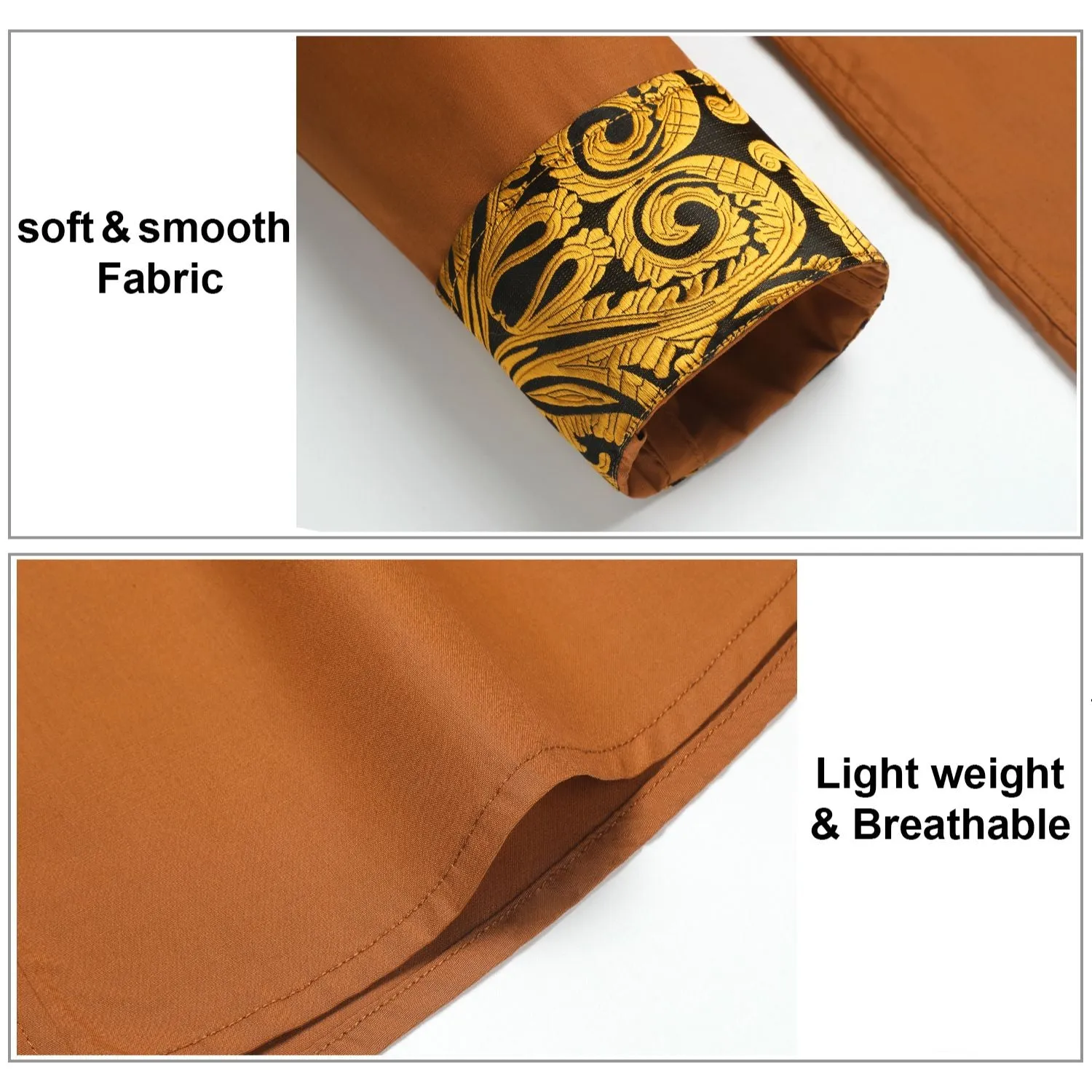 Men's Patchwork Dress Shirt with Pocket - BROWN/PAISLEY