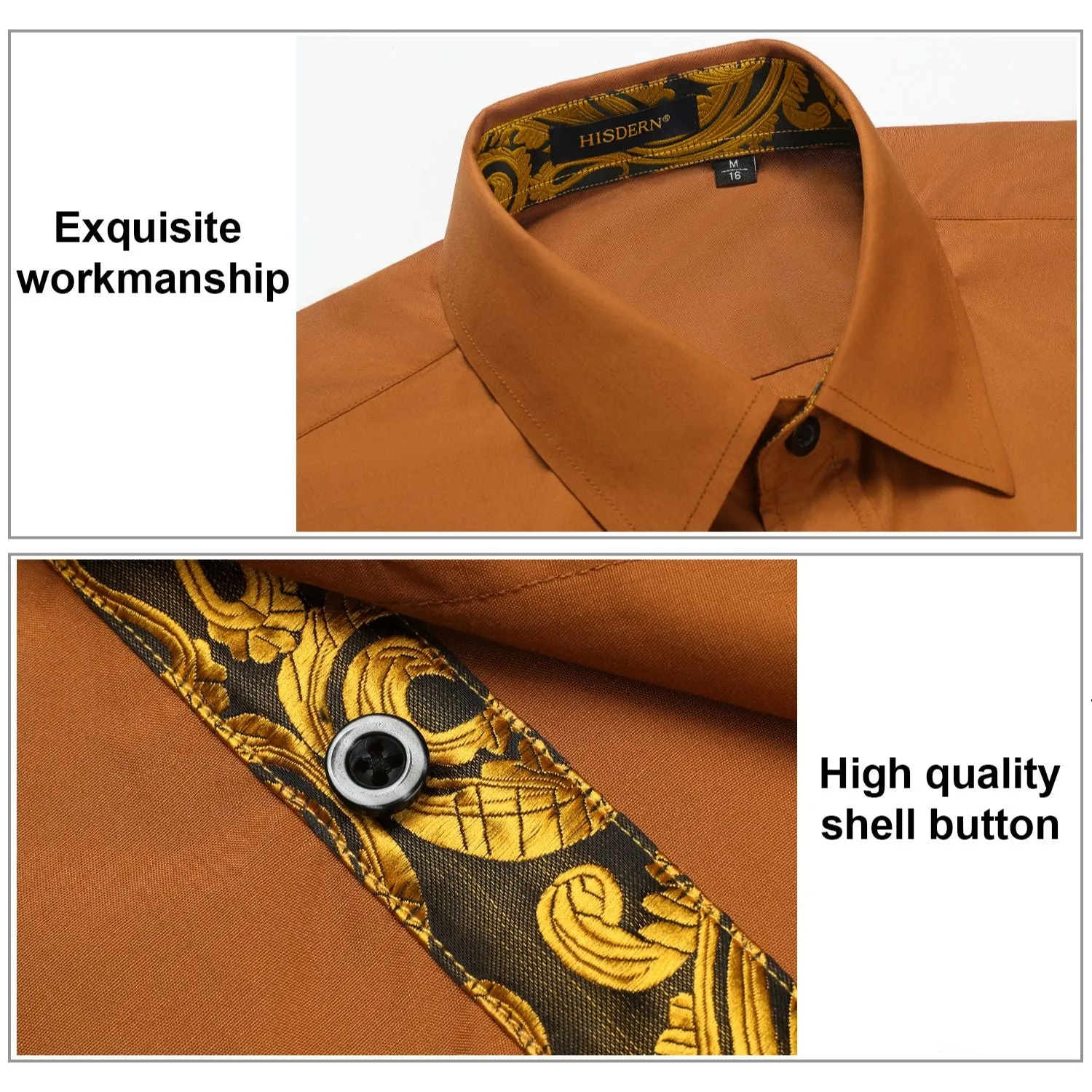 Men's Patchwork Dress Shirt with Pocket - BROWN/PAISLEY