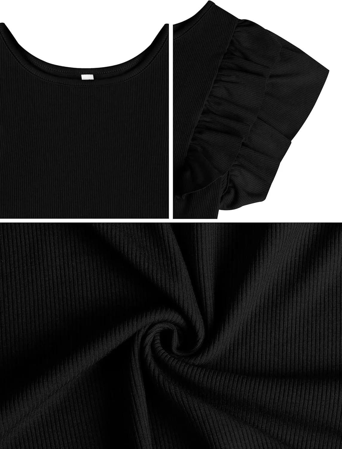 Missufe Women's Round Neck Ruffle Flutter Sleeve Slim Fit Ribbed Knit Casual Summer Bodysuit Tops