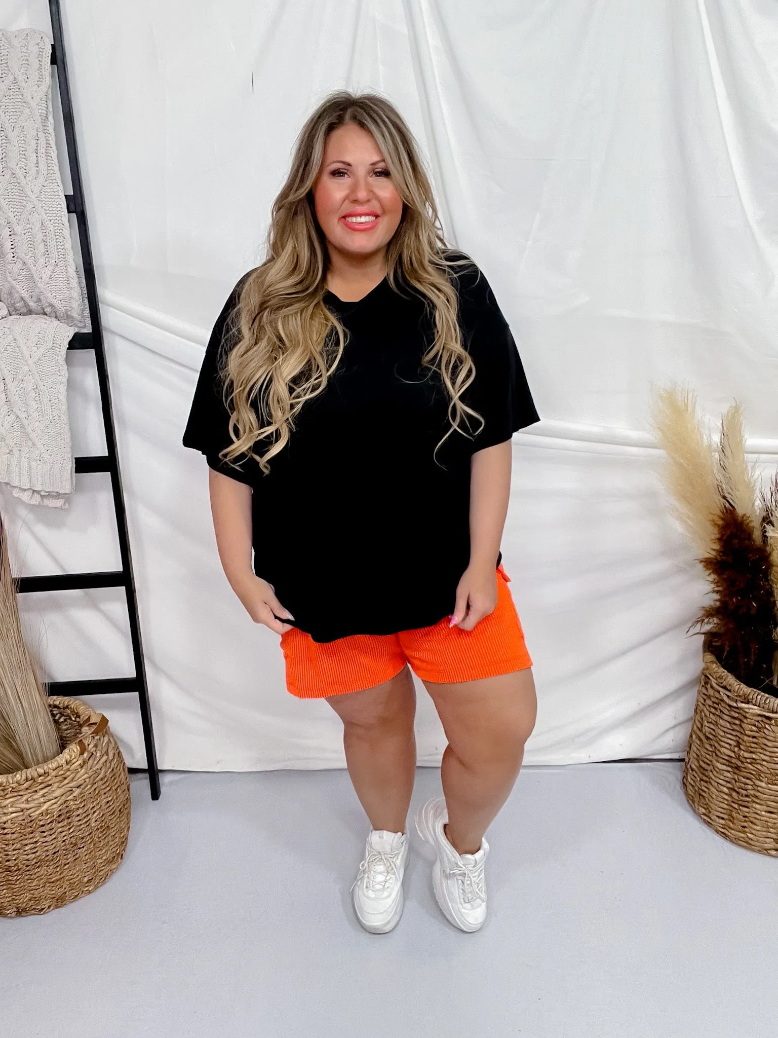 Neon Orange Pull-On Corded Cargo Shorts FINAL SALE