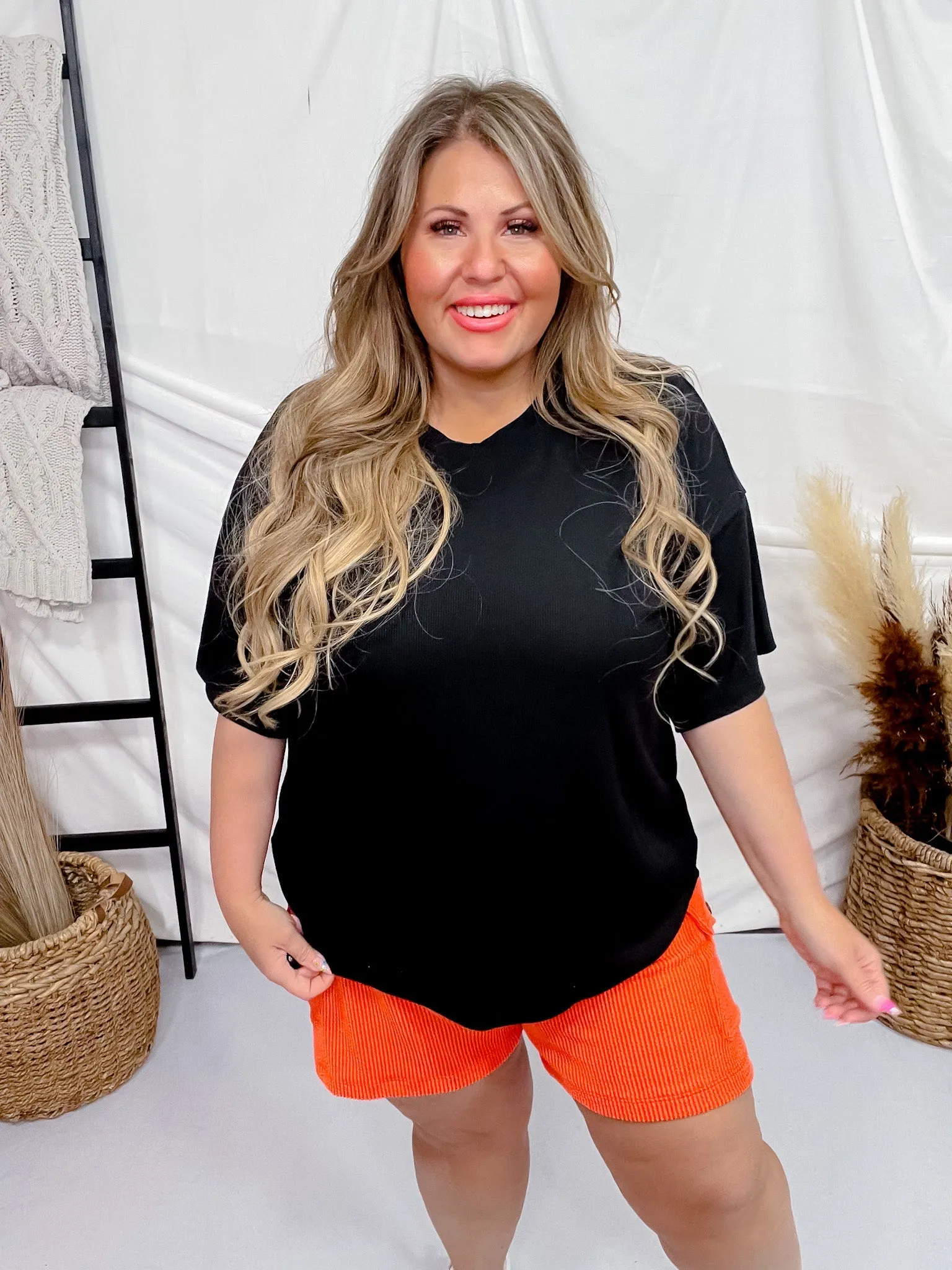 Neon Orange Pull-On Corded Cargo Shorts FINAL SALE