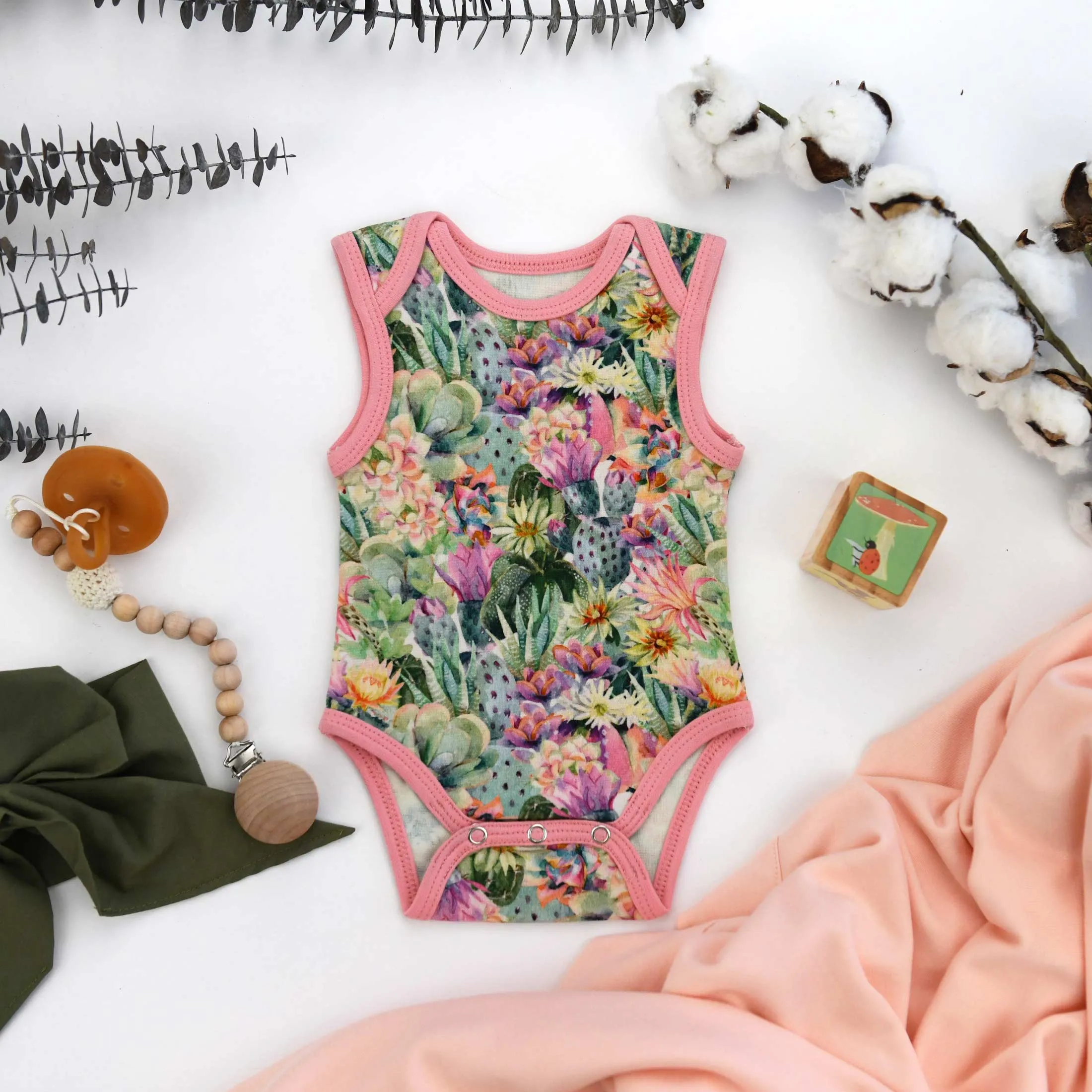Organic Cotton Sleeveless Baby Bodysuit, Emerald