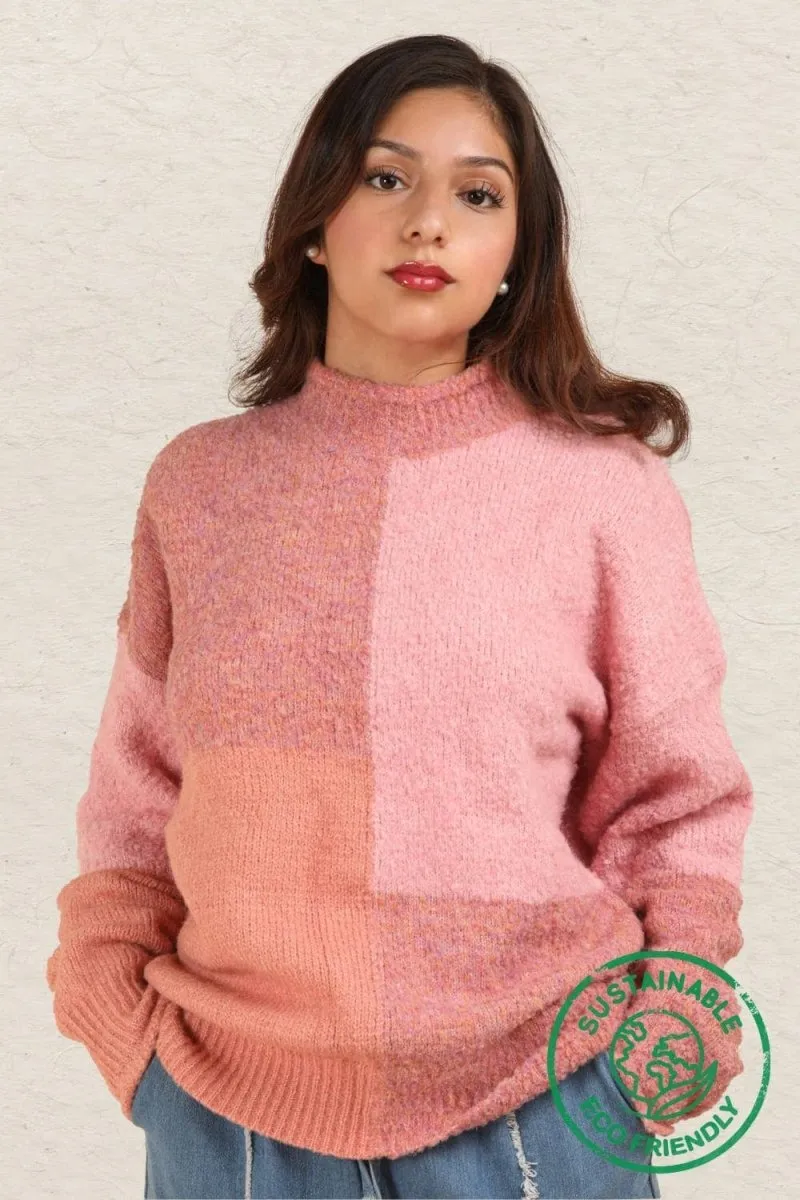 Oversized Color Block Cozy Knit Sweater Top
