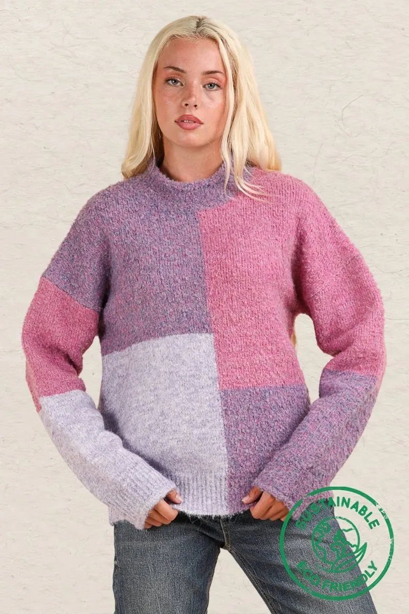 Oversized Color Block Cozy Knit Sweater Top