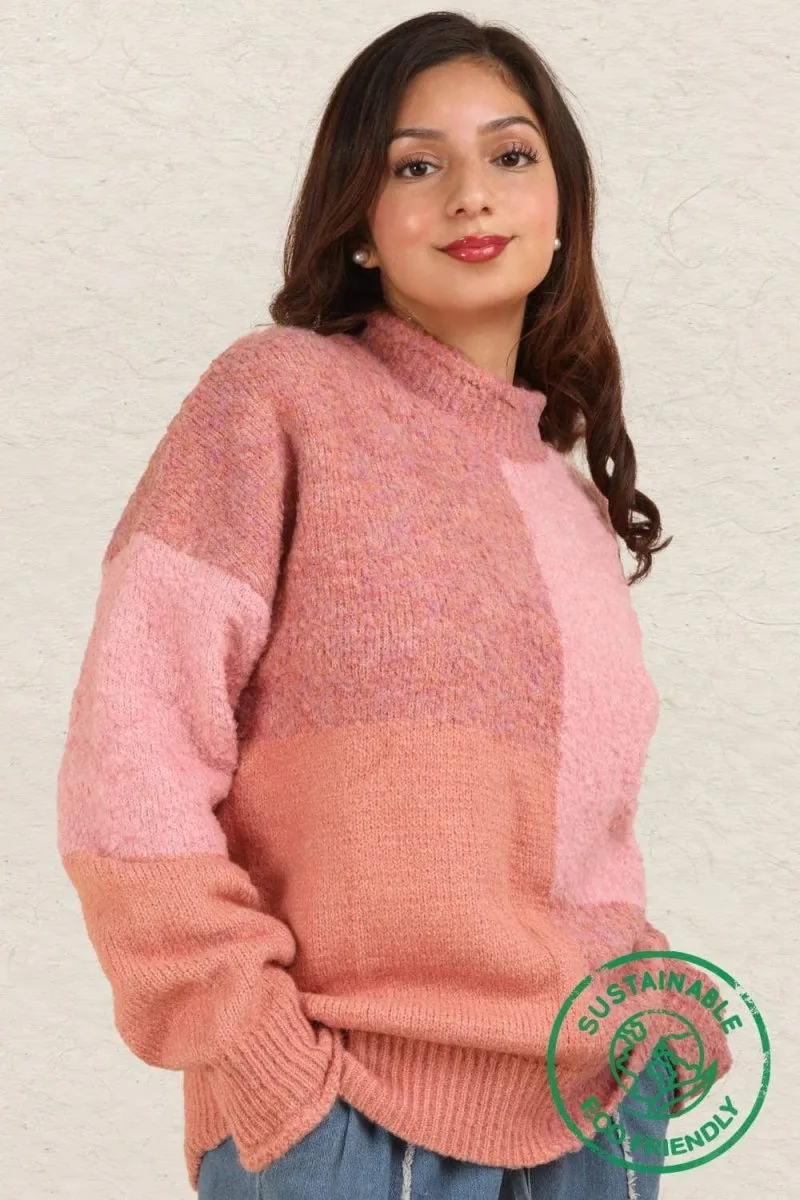 Oversized Color Block Cozy Knit Sweater Top