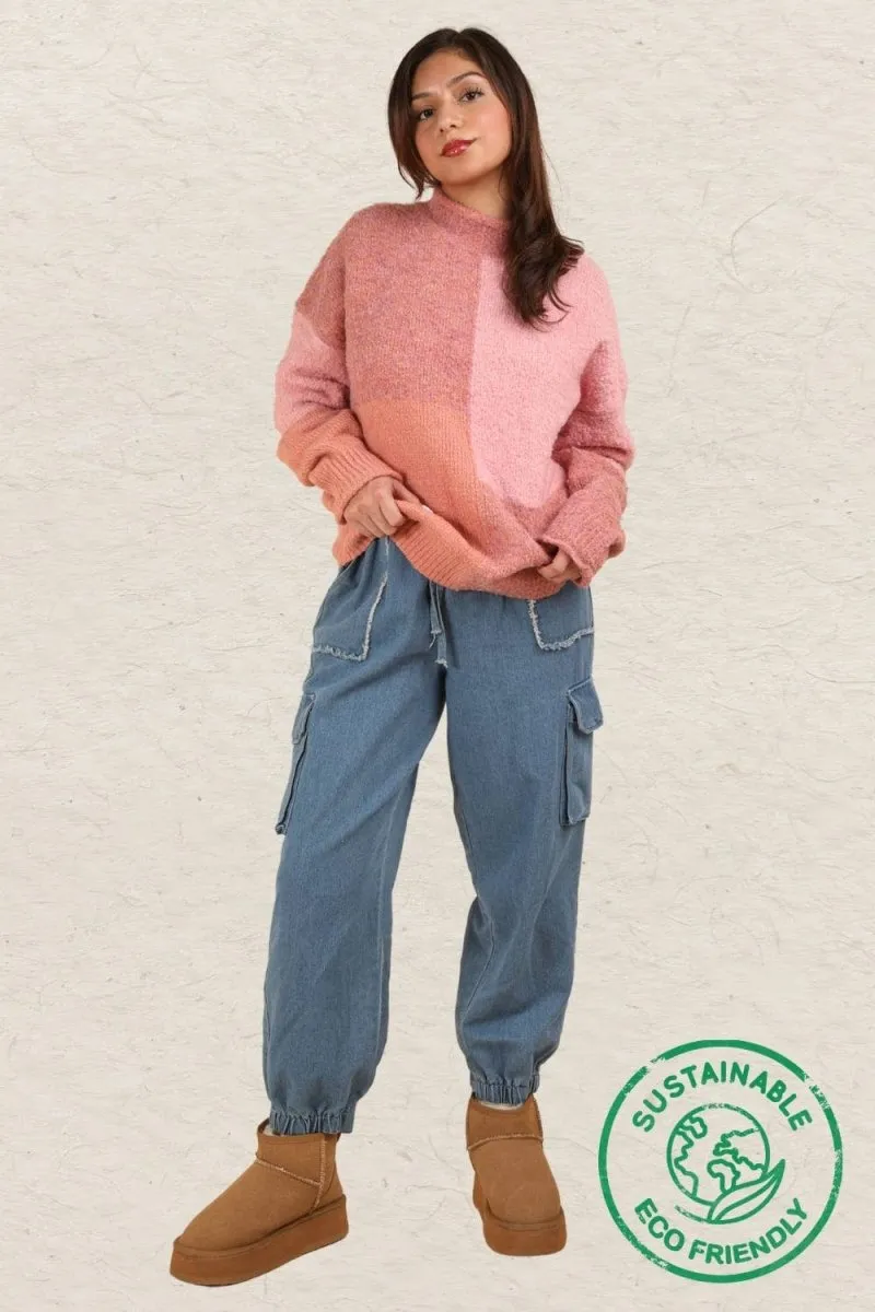 Oversized Color Block Cozy Knit Sweater Top