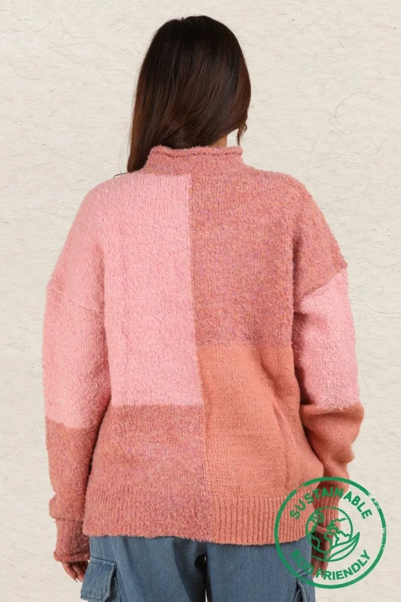 Oversized Color Block Cozy Knit Sweater Top