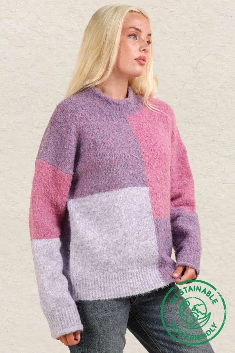 Oversized Color Block Cozy Knit Sweater Top