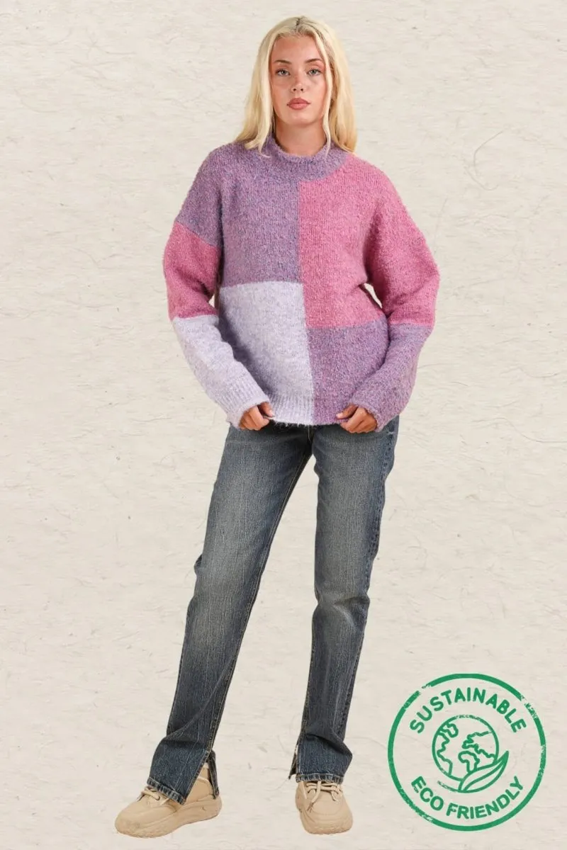 Oversized Color Block Cozy Knit Sweater Top