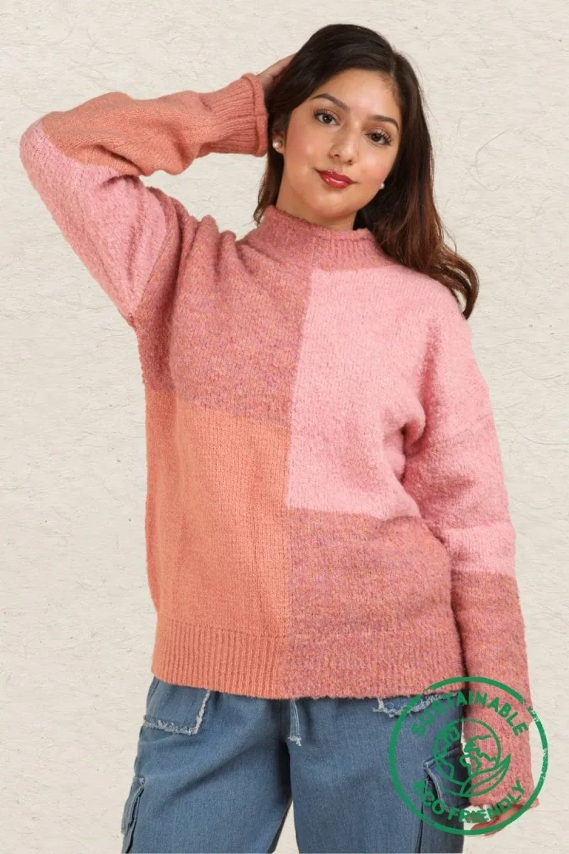 Oversized Color Block Cozy Knit Sweater Top