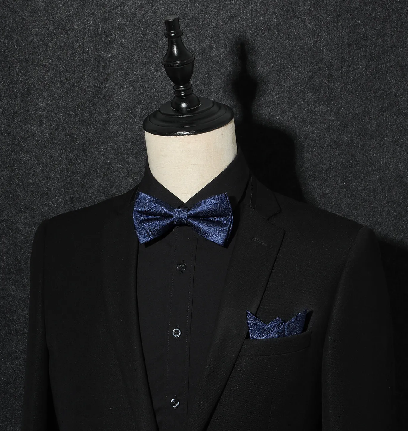 Paisley Pre-Tied Bow Tie & Pocket Square - 19 NAVY BLUE