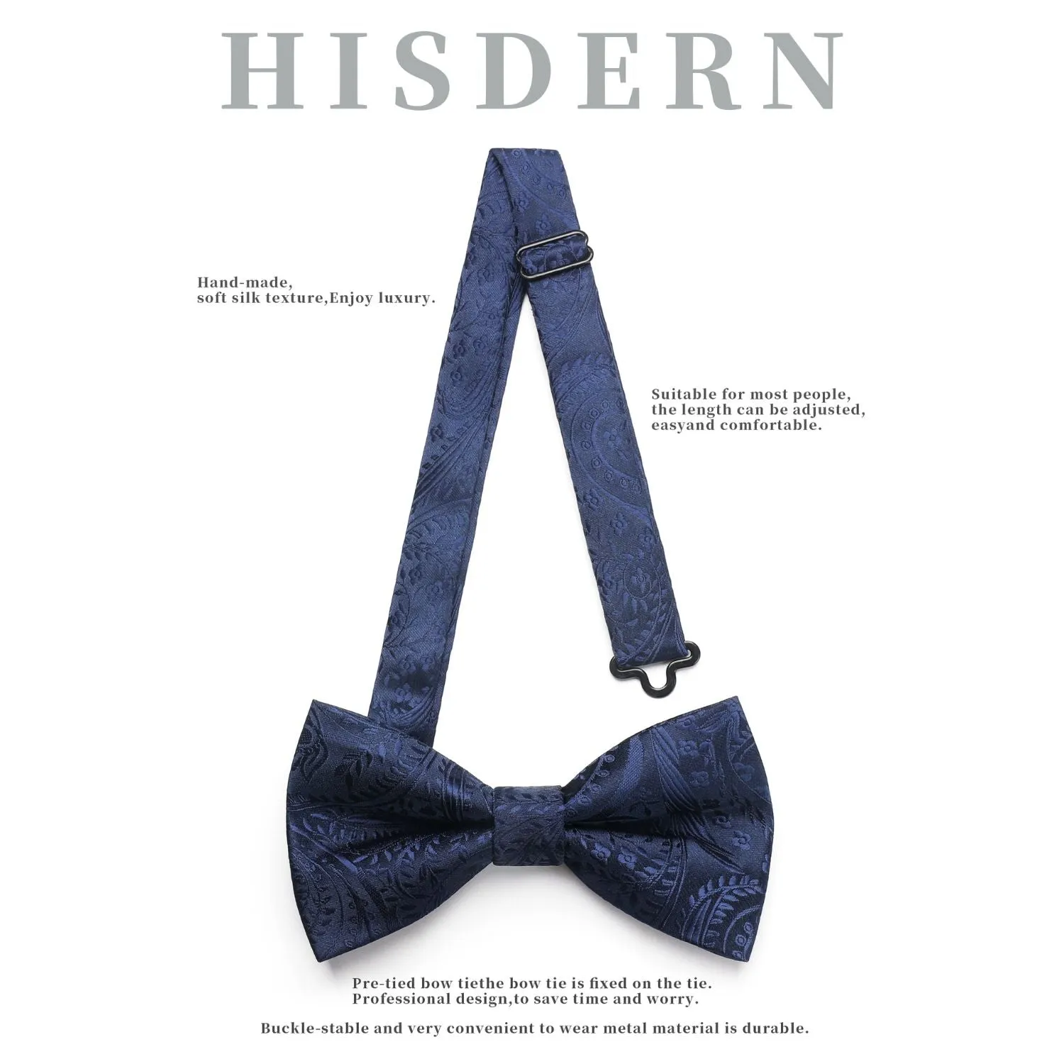 Paisley Pre-Tied Bow Tie & Pocket Square - 19 NAVY BLUE