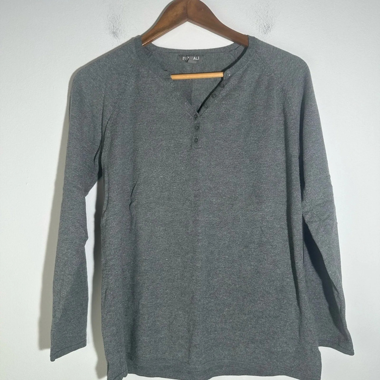 Roz & Ali Gray Long Sleeve Henley Tee