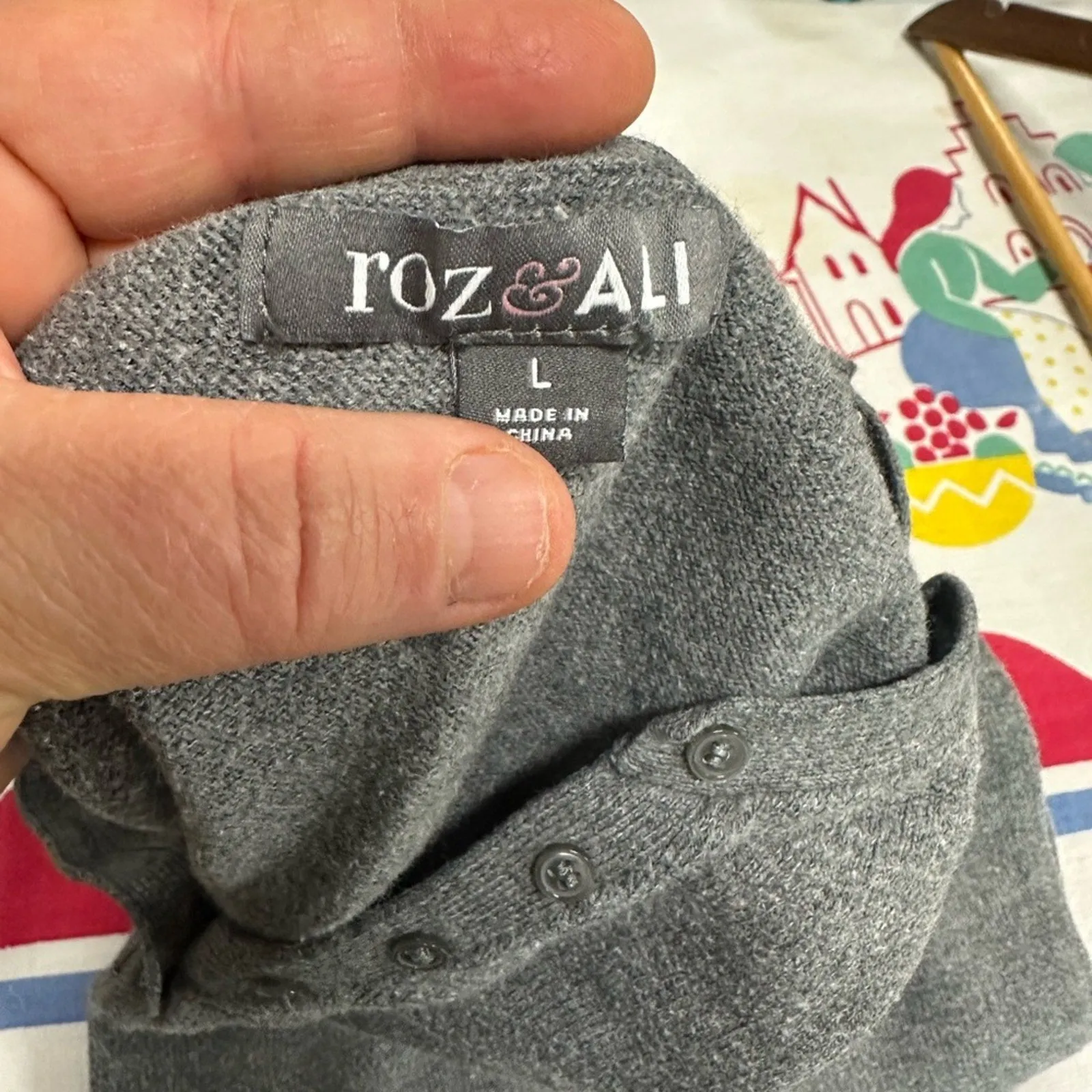 Roz & Ali Gray Long Sleeve Henley Tee