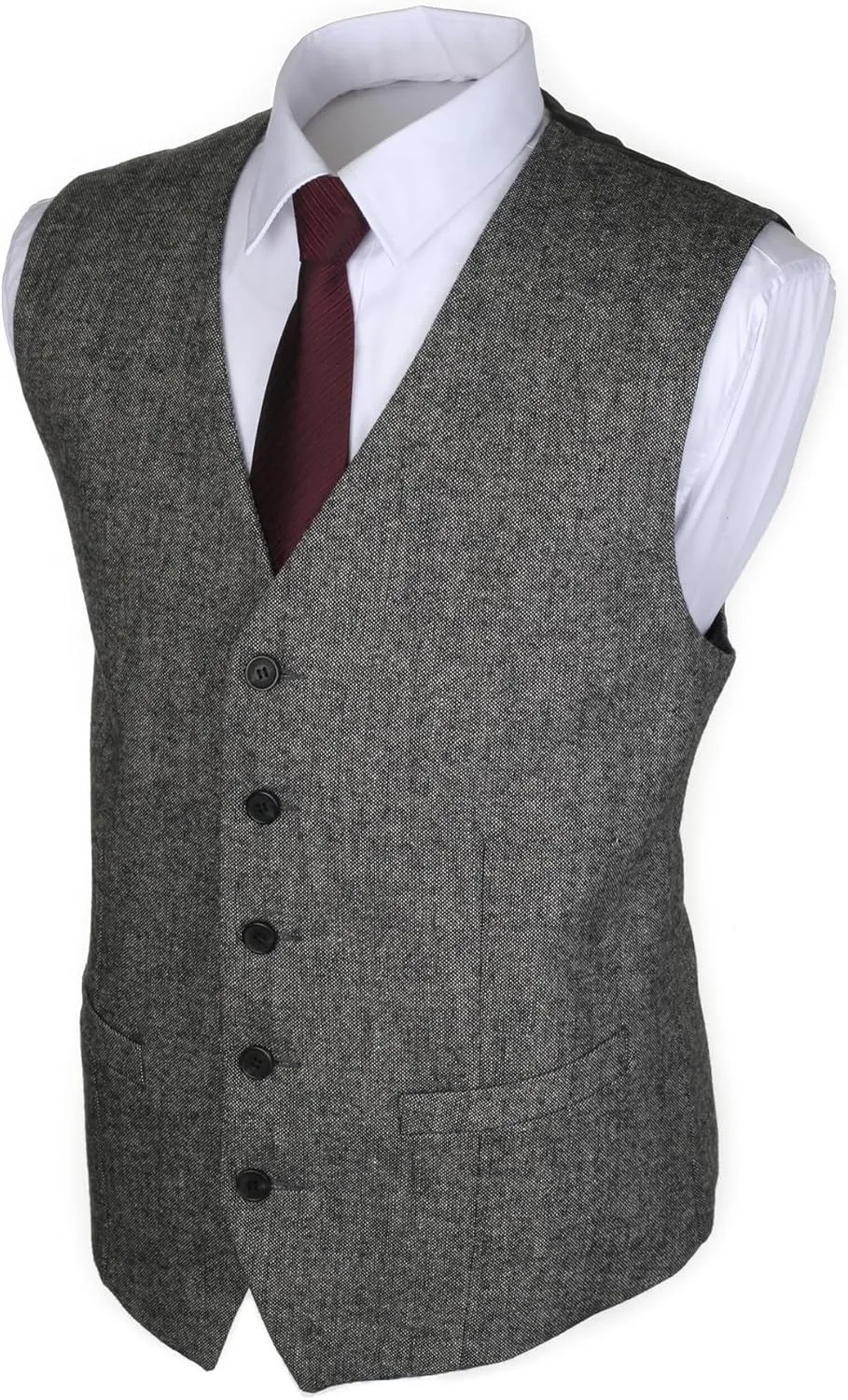 Ruth&Boaz 2Pockets 5Buttons Wool Herringbone Tweed Business Suit Vest