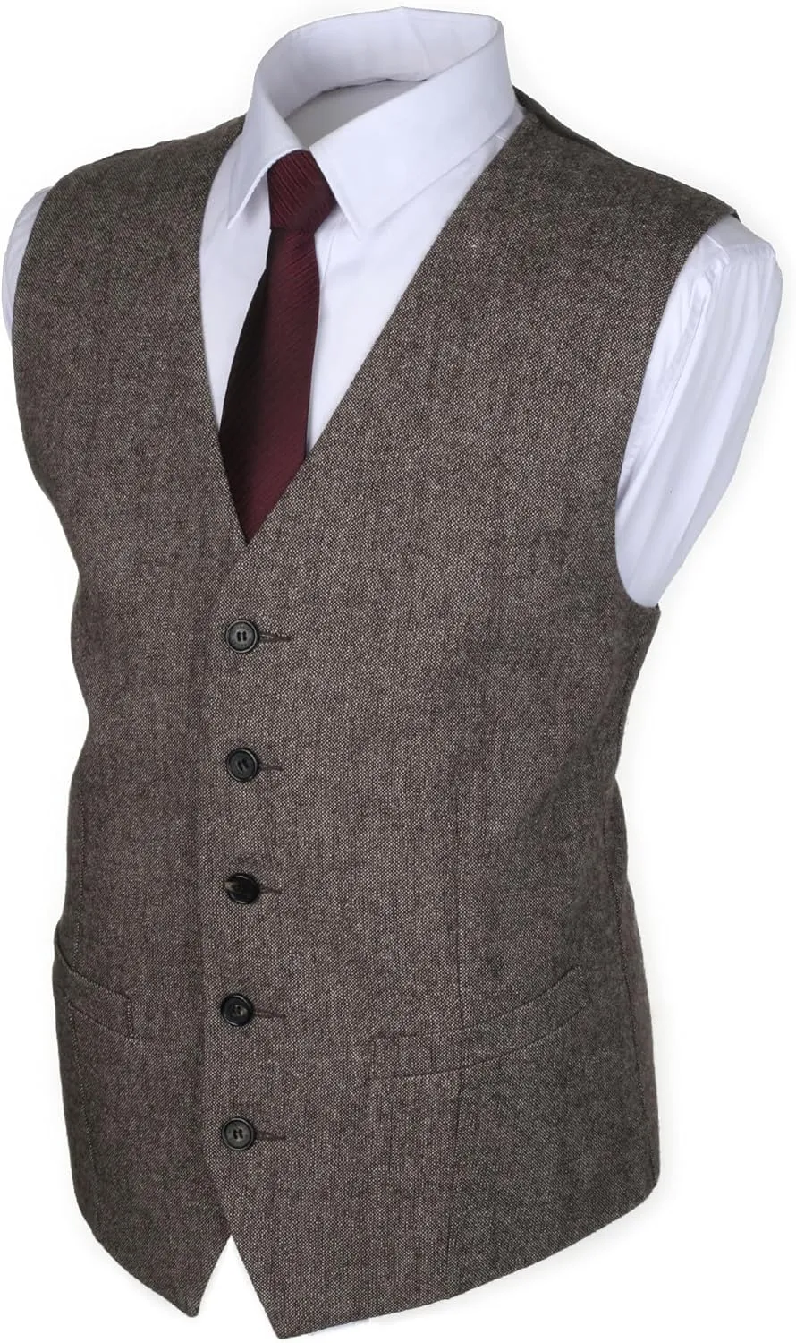 Ruth&Boaz 2Pockets 5Buttons Wool Herringbone Tweed Business Suit Vest