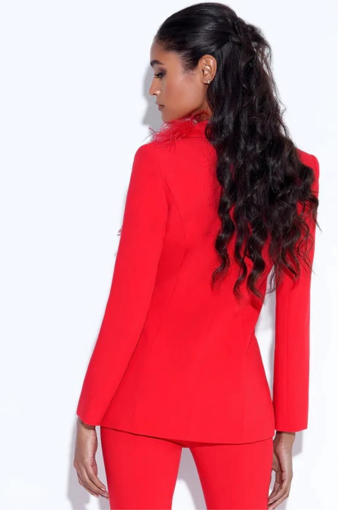 SUIT BLAZER WITH FEATHER TRIM