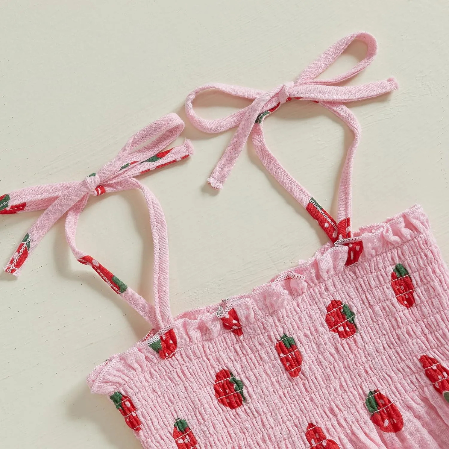 Toddler Baby Girl Strawberry Outfit Cotton Linen Sleeveless Ruffle Crop Tops Pants Set 2Pcs Cute Summer Clothes