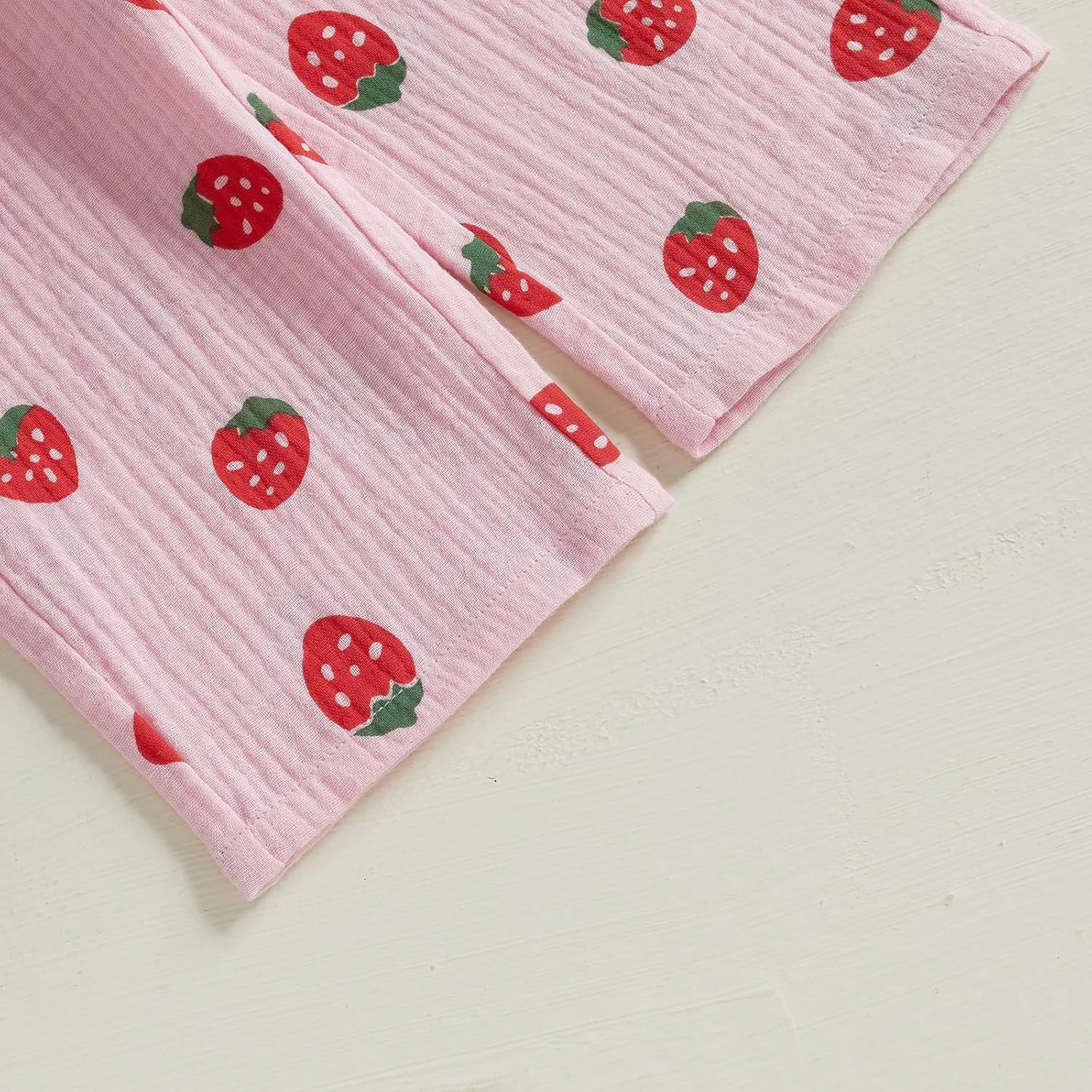 Toddler Baby Girl Strawberry Outfit Cotton Linen Sleeveless Ruffle Crop Tops Pants Set 2Pcs Cute Summer Clothes