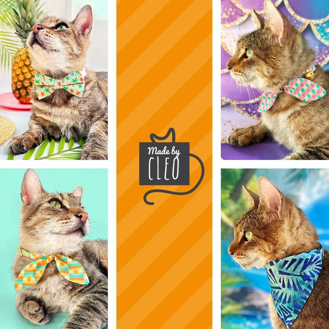 Tropical Cat Bow Tie - "Palms & Popsicles - Green" - Palm Trees Bow Tie for Cat / Pastel Summer Beach Popsicle / Cat   Small Dog Bowtie