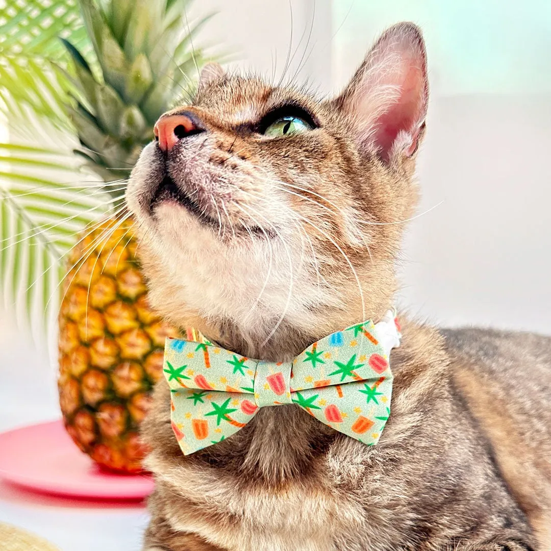 Tropical Cat Bow Tie - "Palms & Popsicles - Green" - Palm Trees Bow Tie for Cat / Pastel Summer Beach Popsicle / Cat   Small Dog Bowtie