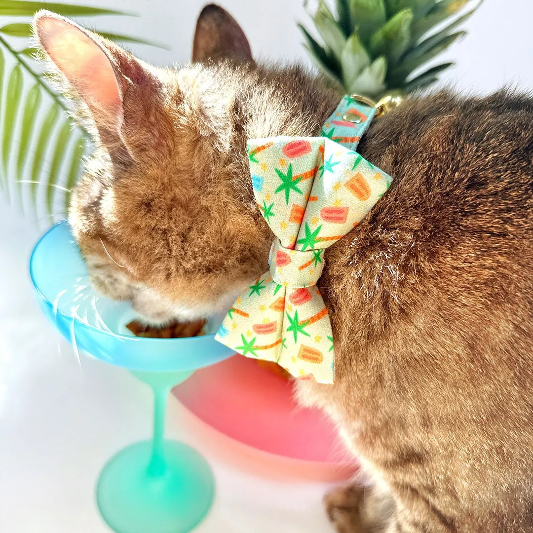 Tropical Cat Bow Tie - "Palms & Popsicles - Green" - Palm Trees Bow Tie for Cat / Pastel Summer Beach Popsicle / Cat   Small Dog Bowtie