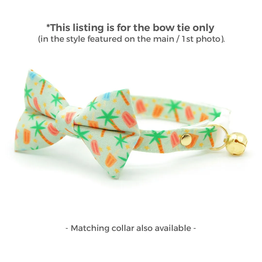 Tropical Cat Bow Tie - "Palms & Popsicles - Green" - Palm Trees Bow Tie for Cat / Pastel Summer Beach Popsicle / Cat   Small Dog Bowtie