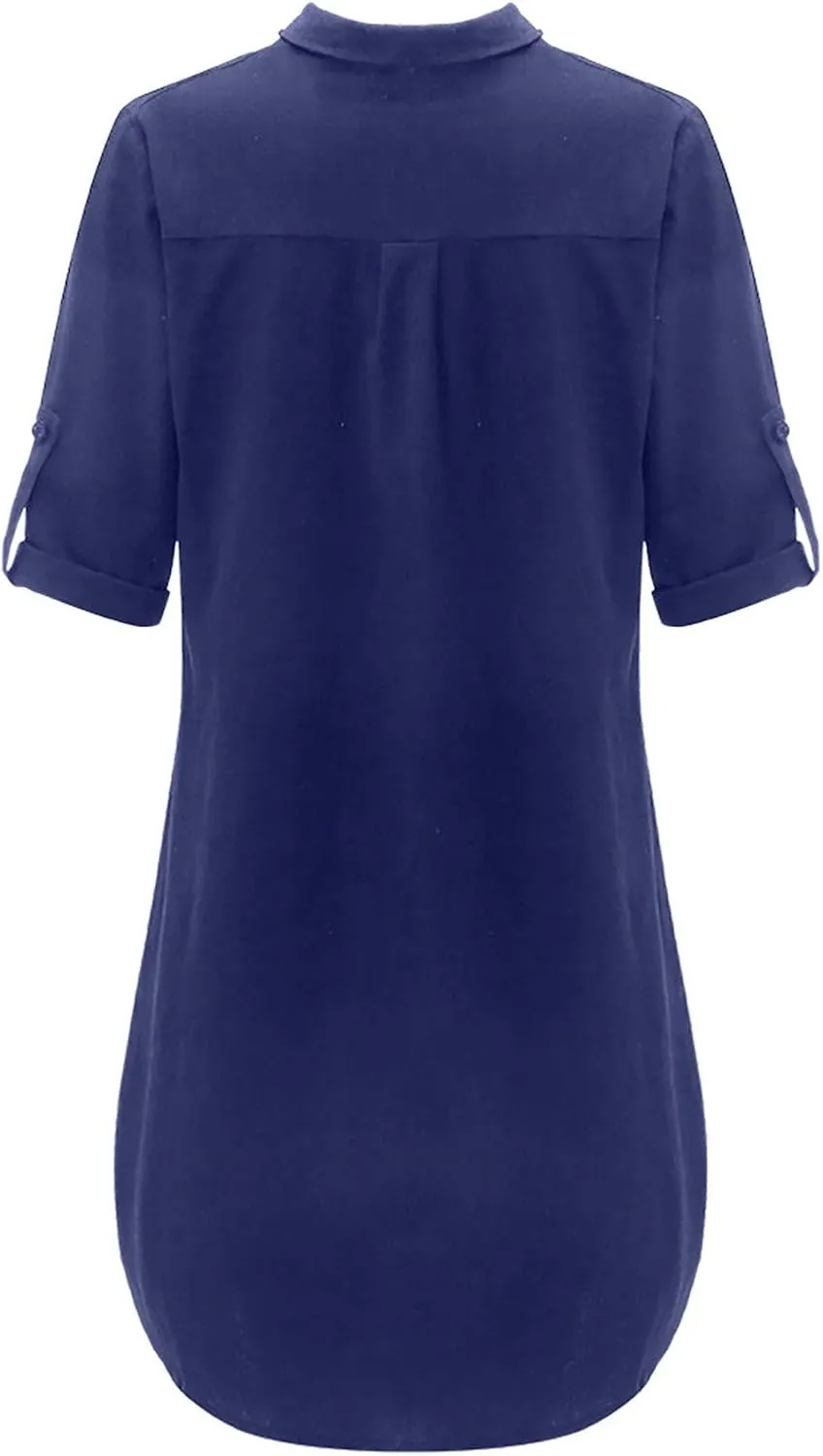 Women Shirt Dress Plus Size Rolled Sleeve Buttons V Neck T-Shirt Dresses Turn Down Collar Cotton Linen Short Dress