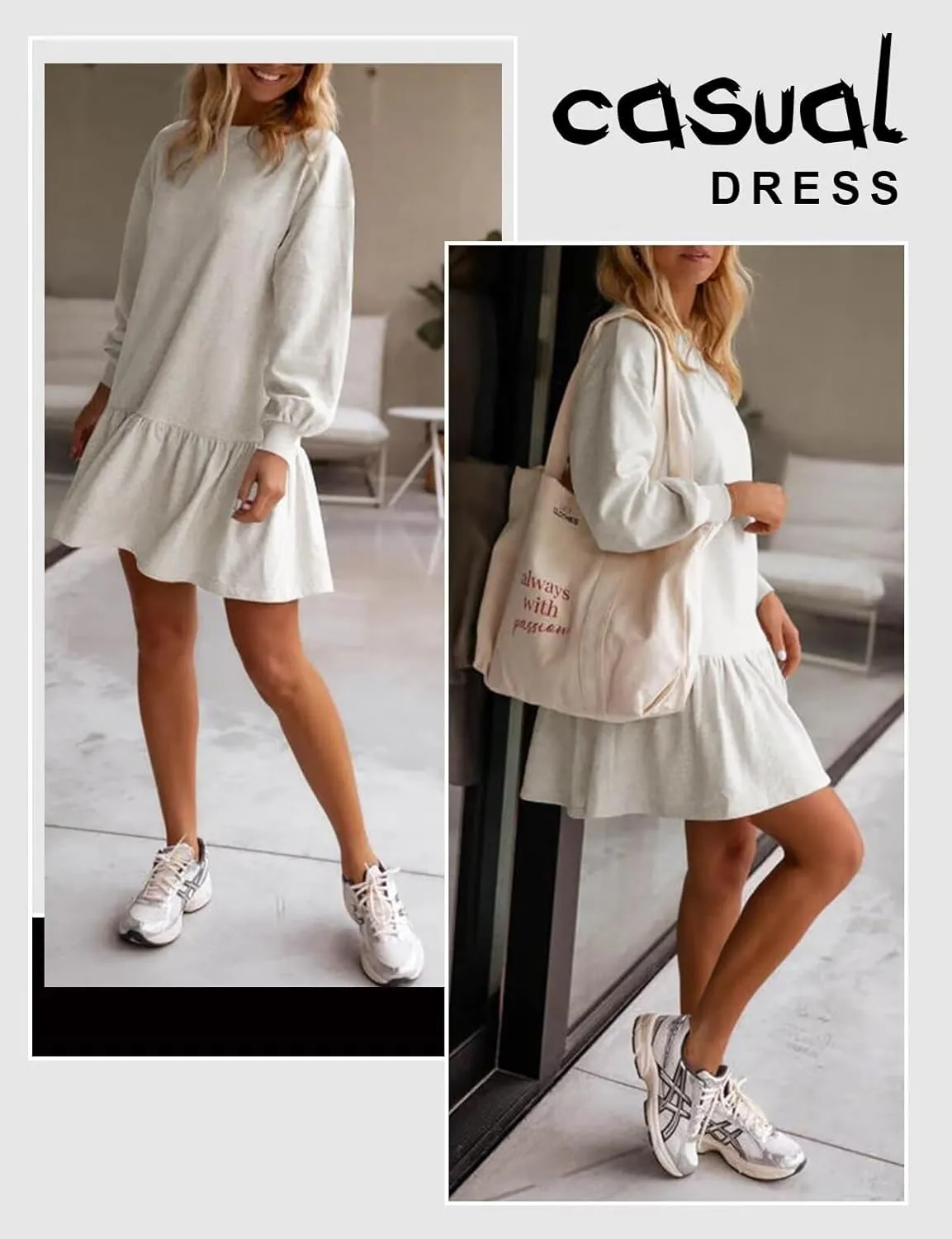 Women's Sweatshirt Dress 2025 Fall Winter Long Sleeve Pullover Crewneck Oversized Casual Mini Dresses