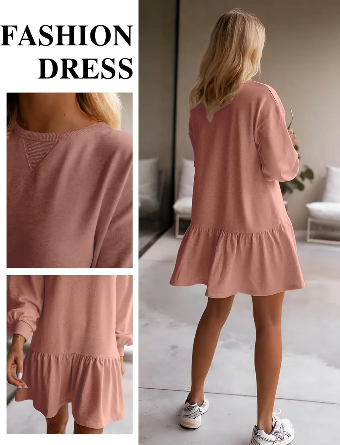 Women's Sweatshirt Dress 2025 Fall Winter Long Sleeve Pullover Crewneck Oversized Casual Mini Dresses