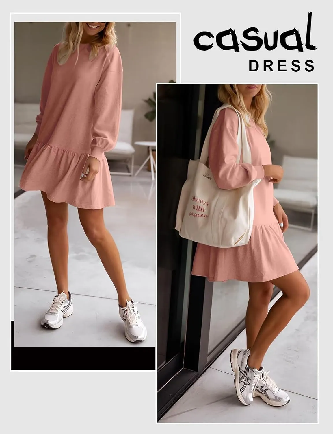 Women's Sweatshirt Dress 2025 Fall Winter Long Sleeve Pullover Crewneck Oversized Casual Mini Dresses