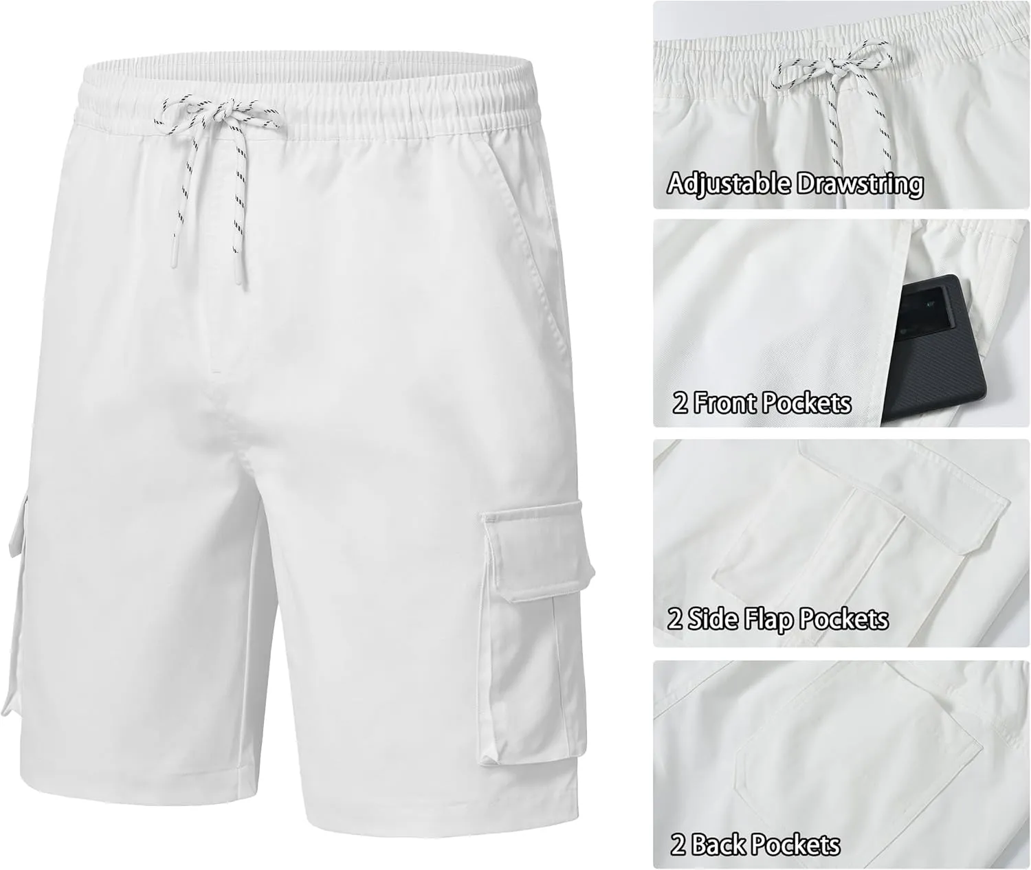 YuKaiChen Men's Cargo Shorts Relaxed Fit Stretch Drawstring Elastic Waist Casual Shorts with Pockets
